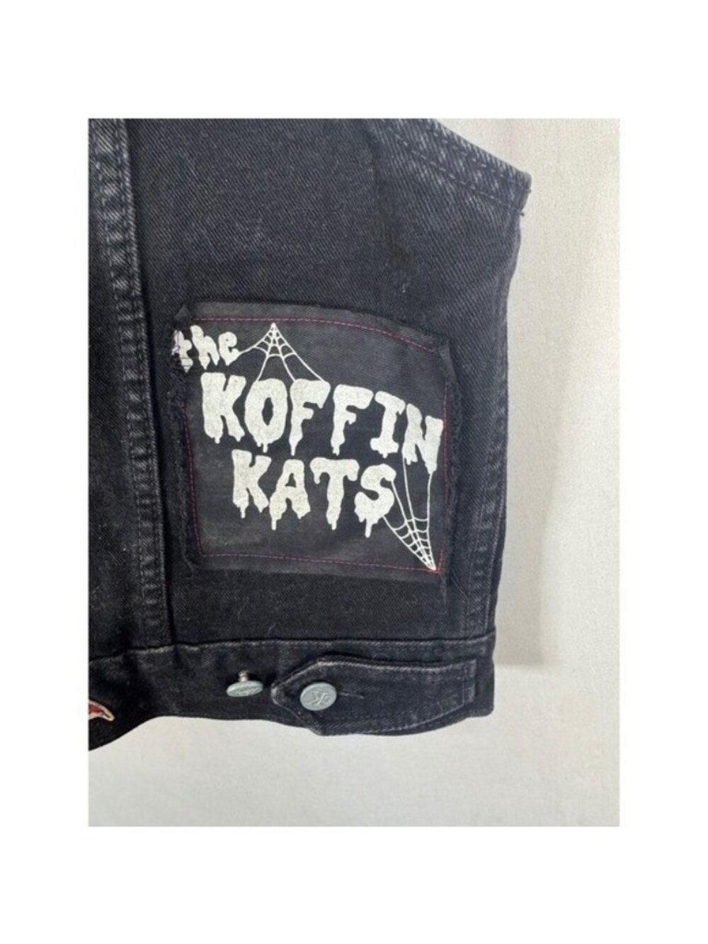 Koffin Kats Jeans Denim Vest Horror Punk Bride of Frankenstein Patches Women L - Picture 2 of 10